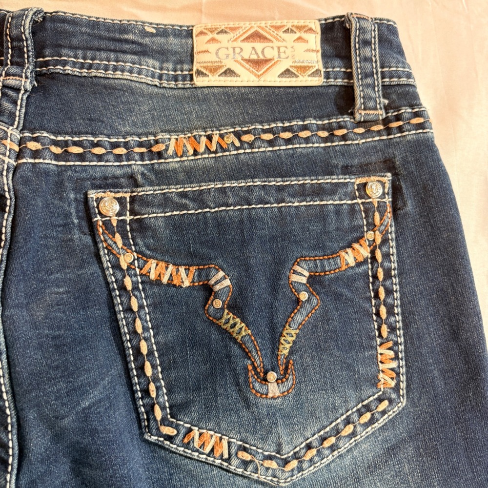 Grace in LA Bootcut Jeans Womens 29 Easy Fit Dark Wash Embroidered Western Denim